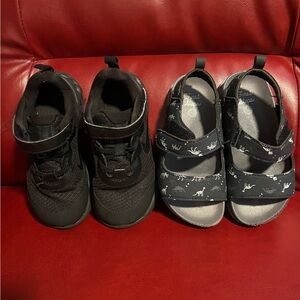 Kids Black Nike  Shoes and Dinosaur Sandals